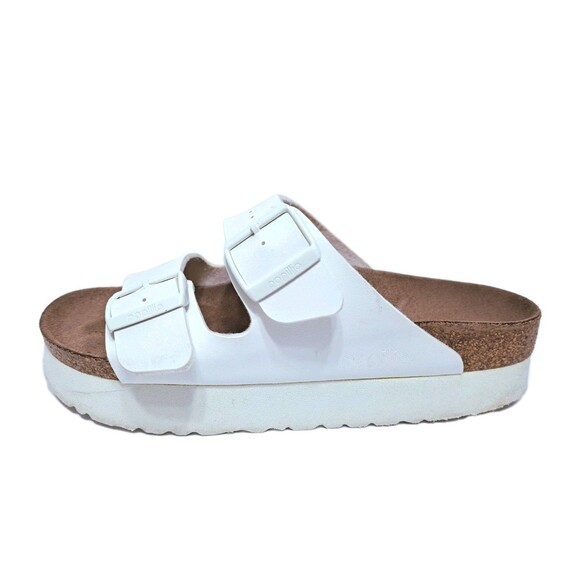 Birkenstock Papillio Platform Women's Size 8 Arizona Buckle Sandal White Brown - Picture 3 of 10